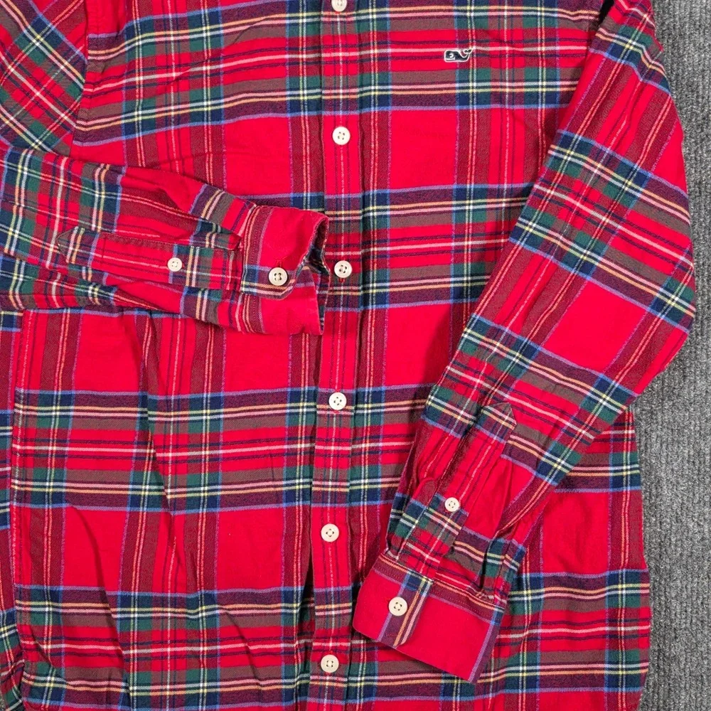 Vineyard Vines Boys Red Tartan Plaid Whale Shirt Button Down Size M 12-14